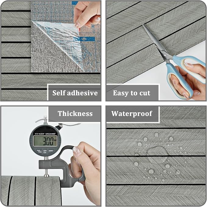Grey Wood Wall Panels Textured Wood Slats 3D Soundproof Wall Panel | Peel and Stick Shiplap 11.8"x197" Wooden Panel Walls Decor Self Adhesive Wooden Panel Wallpaper for Studio Homes Ceiling - Image 5