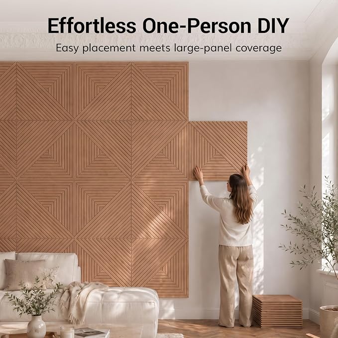 TONOR Acoustic Wall Panels Peel and Stick, 16 Pack 23.6''x23.6''-62 sq.ft. High-Density Acoustic Wood Panels Alternative. Soundproof Wall Panels for Interior Wall Decor, Home, Bedroom, Natural Oak - Image 3