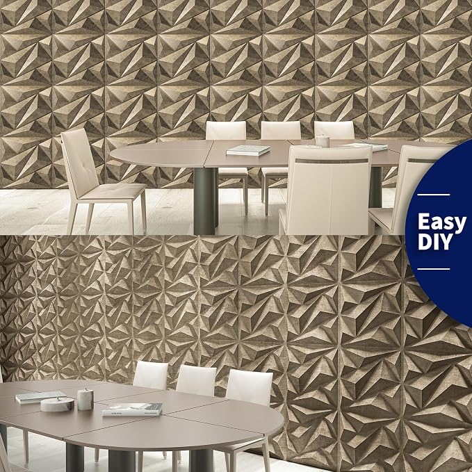 Art3dwallpanels 3D Wall Panels Diamond, PVC Antique Gold | 3D Raised Diamond Wall Tiles, Waterproof Fireproof, 12 Sheets Large Size Pack, Easy DIY Install for Bedroom Living Room Wall - Image 4