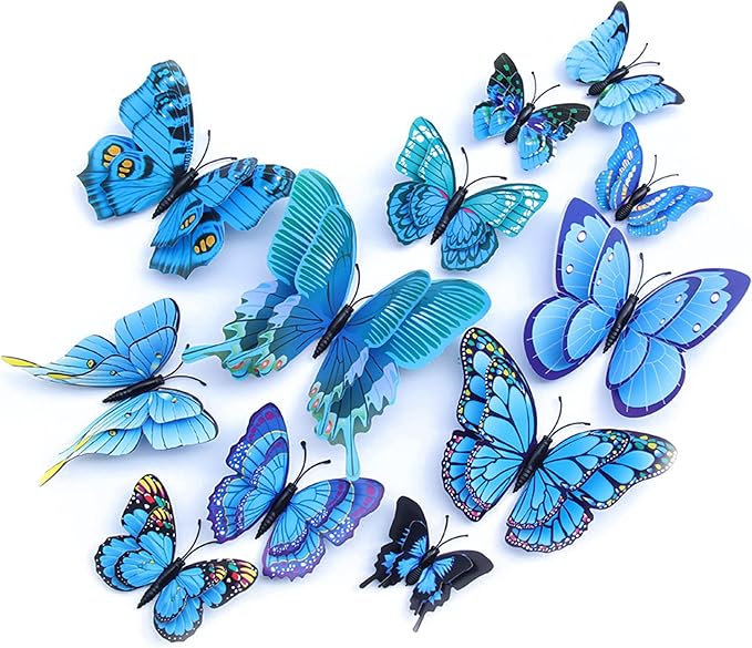 OPSEAM 3D Butterfly Wall Decor Butterfly Decorations Stickers with Magnets | 72 PCS Blue,12 Styles Double Layer Butterfly for Classroom Decoration,Locker Refrigerator, Reusable,Waterproof by Opseam