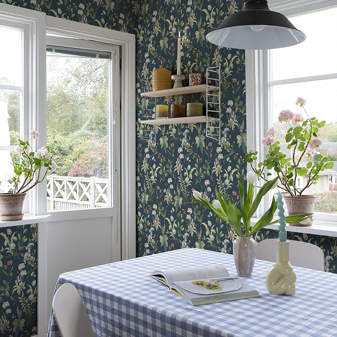 Simon&Siff Vintage Floral Peel and Stick Wallpaper 120" x 17.3" | Blue Botanical Contact Paper, Self Adhesive Removable Waterproof Wall Paper, Renter Friendly, Bedroom Cabinets DIY Decor - Image 4