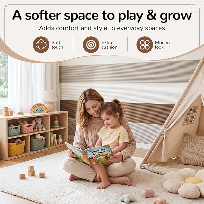 11.8 x 78.7 Inches Wall Padding for Kids, White, Light Gray,Brown, 3 Roll | Anti Collision Wall Padding Padded Wall Panels 3D DIY Headboard for Autism Playroom Nursery Bedroom Living Room Corner Guards - Image 6