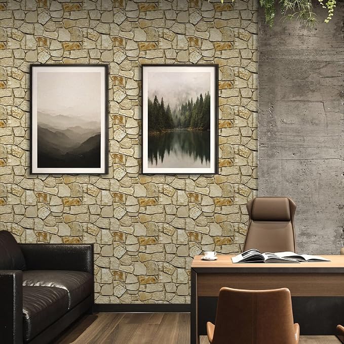 Commomy Peel and Stick Faux Stone 3D Wall Panels 12 pcs of 22.8" x 11.8" | Thin & UrltraLight PVC Rock Wall Covering for Bedroom,Living Room,Home Office Interior Home Wall Decor(Covers 22.48 sq.ft) - Image 9