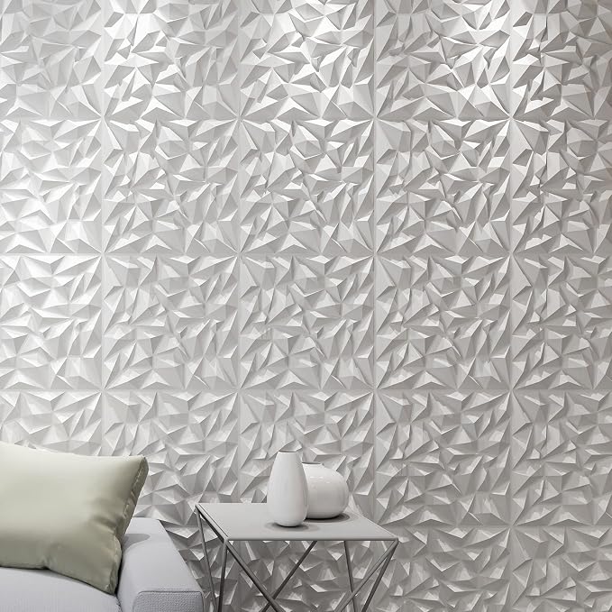 Art3d Textures 3D Wall Panels White Diamond Design for Interior Wall Decor Pack of 12 Tiles 32 Sq Ft (PVC) - Image 2