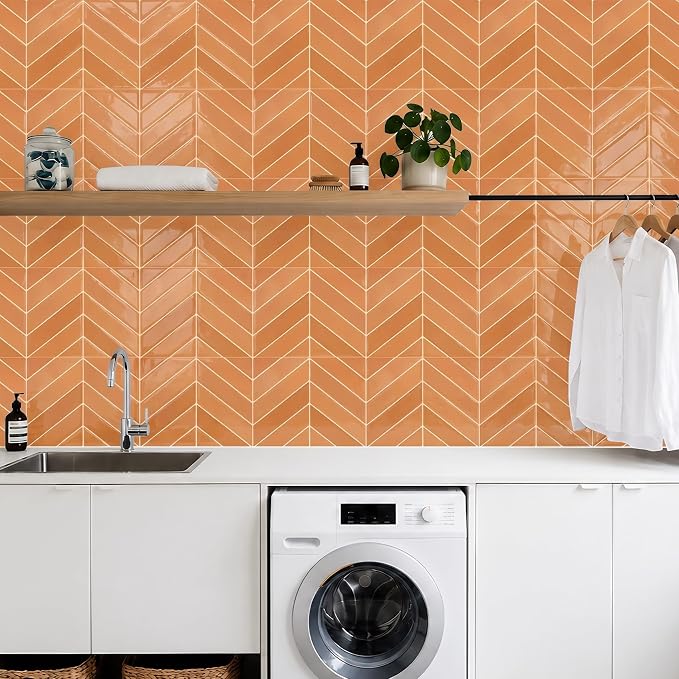 STICKGOO Herringbone Peel and Stick Backsplash, Orange, 10 Sheets | 12.6 x 9.7 in, Thicker Rectangular Vinyl Stick-On Wall Tiles, Easy Alignment, Waterproof, Easy to Clean, Kitchen/Bathroom - Image 6