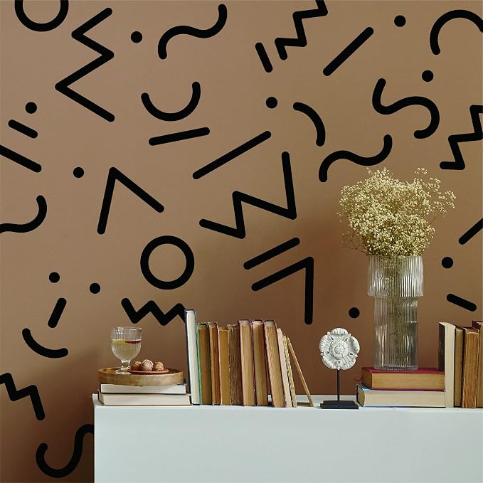 Black Memphis Style Wall Decals, 80s Retro Geometric Wall Décor | Stunning Memphis shapes for a bold 80s accent wall. Peel and stick matte vinyl stickers for home, office, dorm, bathroom. - Image 3