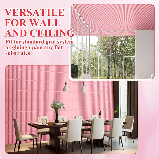 Nuanchu 32 Pcs 3D Wall Panels, 12"x12" PVC Fluted Tiles, Pink | Waterproof Accent Panels, Paintable Wall Tiles, for TV Background, Bedroom, Bathroom, Gaming Room, Cuttable Home DIY Decor - Image 6