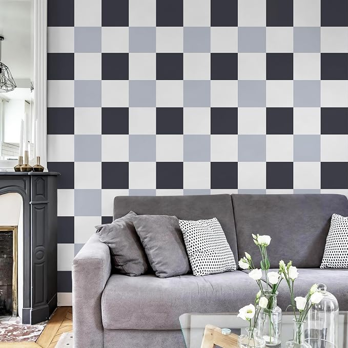 Ismoon Plaid Wallpaper Peel and Stick Modern Checkered Contact Paper 17.3" x 78.7" Black/Gray/White Neutral Mosaic Wall Paper Textured Removable Wallpaper for Bedroom Renter Friendly Vinyl - Image 8