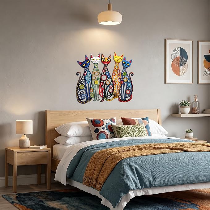 Wesiti Cat Wall Art Decor Metal Sculpture, 10.6x15.7 Inches Colorful Retro | Mid Century Style for Cat Lovers, Iron Metal Decor for Living Room Bedroom Kitchen Office, Playful Vintage Design - Image 7