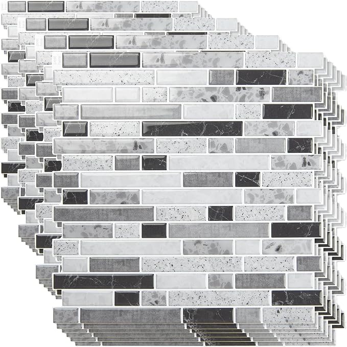 Art3d 10-Sheet Heavy-Duty Peel and Stick Backsplash, Waterproof Wall Tiles Stick on Kitchen Backsplash Living Space, Carrara Grey (Pack of 4) by Art3d