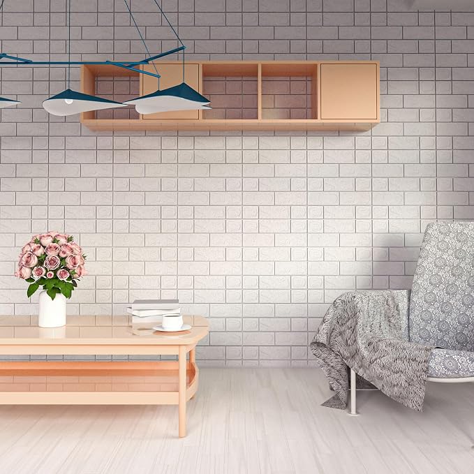 Faux Brick Wall Panels, 10 PCS, White | 3D Wall Panels Peel and Stick, XPE Foam 3D Wallpaper, Self-Adhesive Faux Stone Wall Panels for Bedroom, Stairs, Kitchen - Image 5