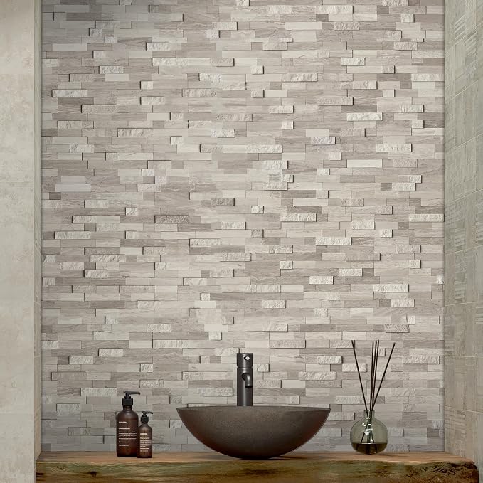 SUNWINGS 5-Sheet Peel and Stick Mosaic Natural 3D Stone Self Adhesive Marble Tiles, 11.5" x 10.7" Stick on Backsplash for Kitchen Bathroom Fireplace Vanity, Mixed Tan - Image 5