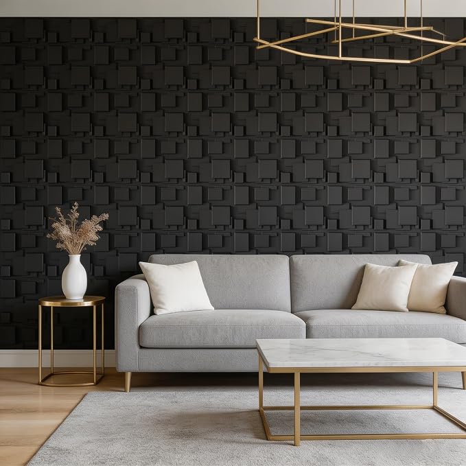 33 Pack 3D Diamond Wall Panels – 12"x12" White Textured Wall Decor for Gaming Room, Bedroom & TV Accent Wall (Black) - Image 5