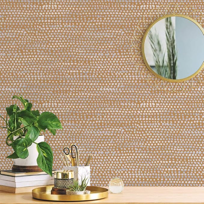 Tempaper Toasted Turmeric Moire Dots Removable Peel and Stick Wallpaper, 20.5 in X 16.5 ft, Made in the USA - Image 3