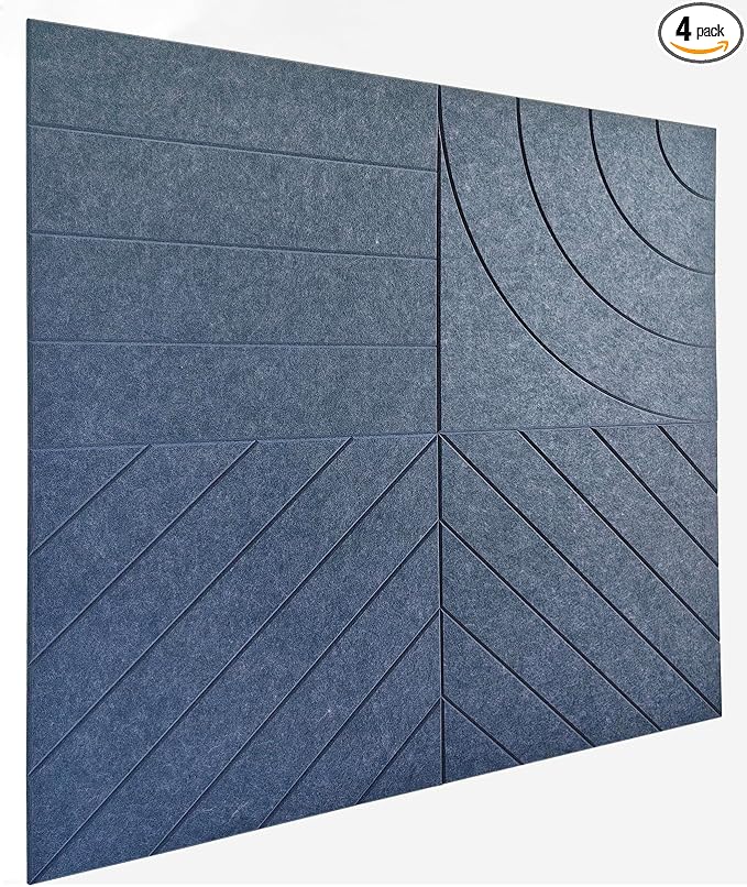 21.65" Large Square Acoustic Panels 4-Pack - Sound Absorbing Wall Panels, Noise Reducing Soundproof Decorative Felt Tiles for Home Office, Studio, Living Room - Denim Blue by DesignerManufacturerofInnovativeBulletinBoardSolutionsforHomeOffice