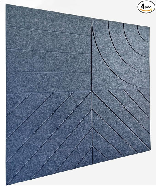 21.65" Large Square Acoustic Panels 4-Pack - Sound Absorbing Wall Panels, Noise Reducing Soundproof Decorative Felt Tiles for Home Office, Studio, Living Room - Denim Blue by DesignerManufacturerofInnovativeBulletinBoardSolutionsforHomeOffice