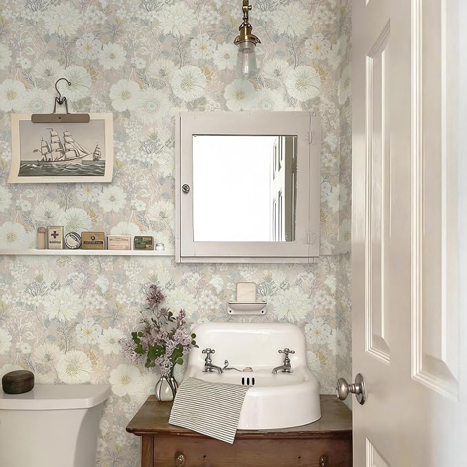 Peel and Stick Wallpaper Floral Beige Contact Paper Vintage Wallpaper Neutral Cottage Boho Farmhouse Removable Renter Friendly Waterproof Wall Paper for Cabinets Kitchen Botanical Vinyl 394" x 17.3" - Image 4