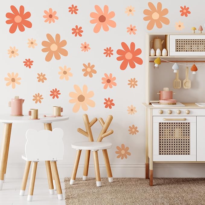 TaoBary 12 Sheet Daisy Wall Sticker Decal,Orange,Colorful Style | Big Flower Wall Sticker, Pink White Floral Decal, Daisy Bedroom Room Decor, Removable Peel and Stick, Nursery Home Wall Decor by TaoBary