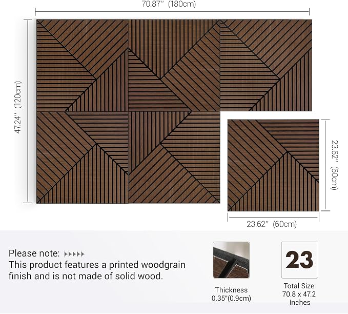6Pcs Peel and Stick Wood Panels Decor Acoustic Wall Panels | 0.4" Thick, Polyester Fiber Core with Wood Veneer, Easy to Cut and Install,covers 46 sq.ft - Image 2