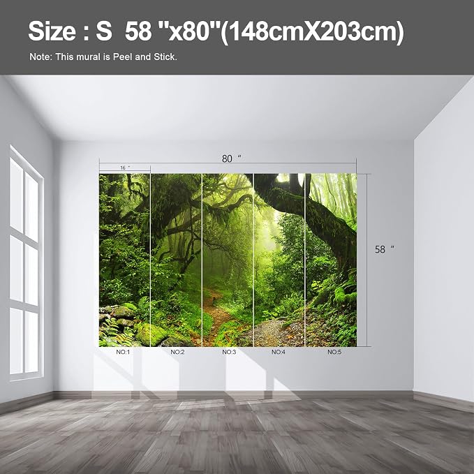 Forest Landscape wall murals Woodland Tree Peel and Stick self Adhesive Wallpaper for Bedroom Living Room - 58"x80" - Image 2