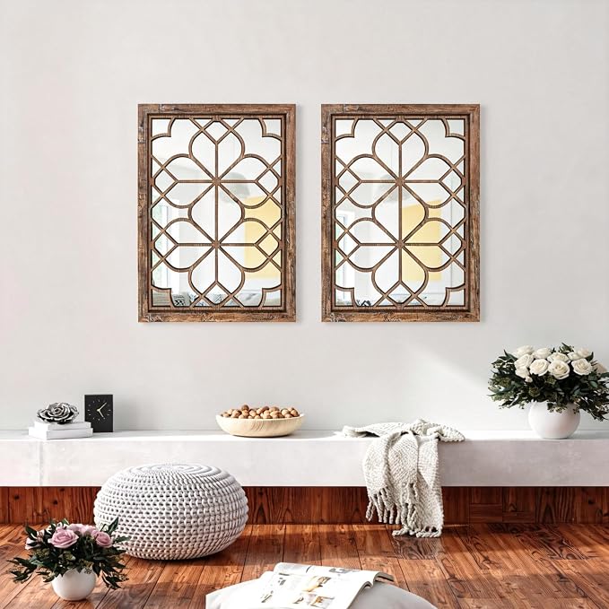 Set of 2 19x26 Inch Large Maroon Shatterproof Rectangular Wall Mirrors, Boho Rustic Farmhouse Vintage Accent Mirrors for Living Room Bedroom Entryway Dining Room & Home Decor - Image 6