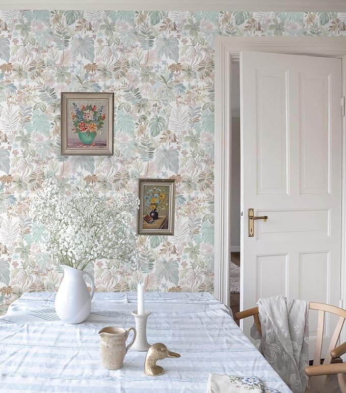 Heroad Tropical Peel and Stick Wallpaper Botanical Stick on Wall Paper 17.3''x393'' Watercolor Floral Contact Paper Removable Self-Adhesive Wallpaper for Bedroom Cabinets Renter Friendly Decor Vinyl - Image 6