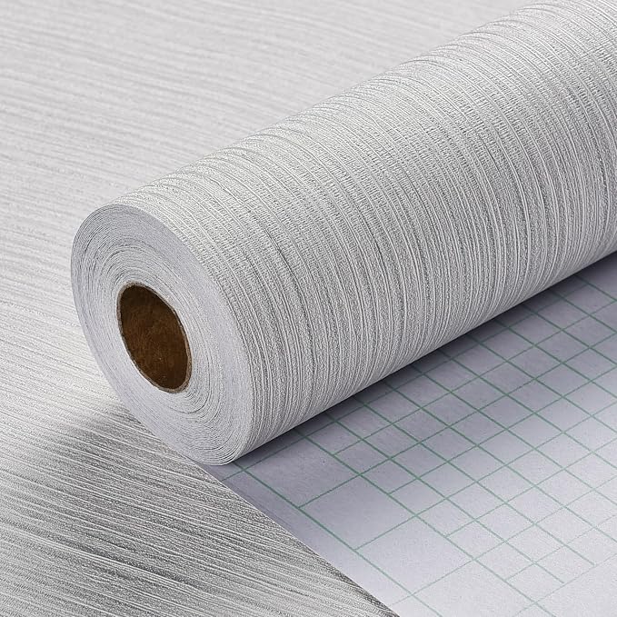 Haimin Grasscloth Wallpaper Textured 24in X 393in Fabric Contact Paper Wall Paper Textured Linen Peel and Stick Self-Adhesive Thick Vinyl Embossed Film Wallpaper (Beige Grey) - Image 7