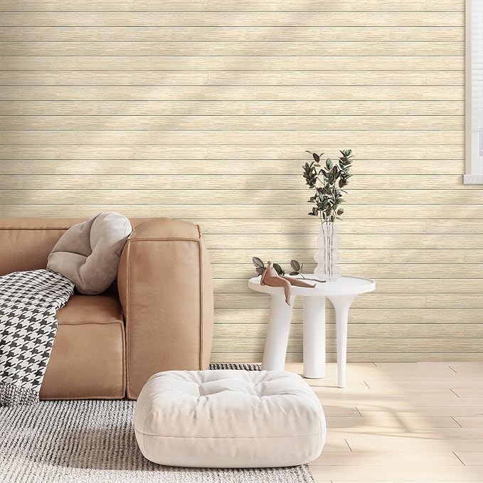 COMSTICKC 3D Faux Wood Wall Sticker Shiplap Peel and Stick, Not Real Wood | Yellow, 10 Pcs 11.8" x 11.8", Lightweight Self-Adhesive Fake Wood Wall Panels Covering for DIY Wall Upgrades, Cover 9.7 sq ft - Image 7