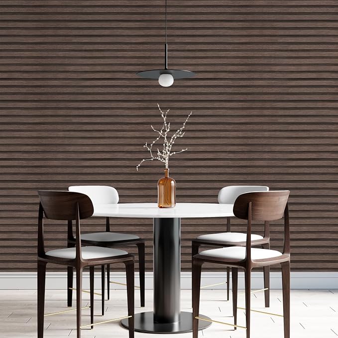 Yun-aeon Natural Wood - Dark Brown Slats Peel and Stick Wallpaper for Wall | 17.3"x 120" Self-Adhesive Waterproof Vinyl Removable Wall Paper for Wall Decor Bedroom - Image 4