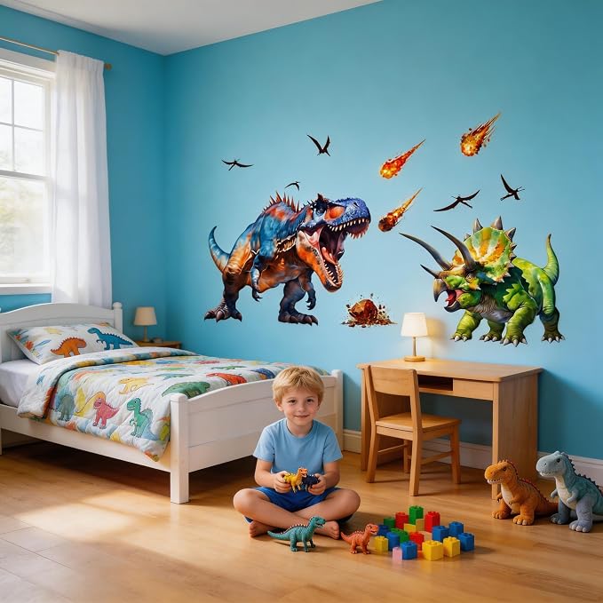 Large Dinosaur Wall Decals Dino Wall Stickers Peel and Stick Wall Art Decals for Boys Room Baby Nursery Kids Bedroom Wall Decor Art (Green 1) - Image 2