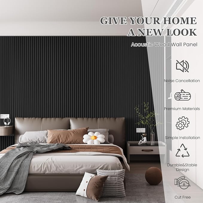 2 Pack Wood Salt Acoustic Wall Panels 94" x 23.6" x 0.8", Dark Gray | 3D Fluted Soundproof Wooden Wall Panel, Sound-absorbing Wall Decor for Home Theater Studio Office Bedroom - Image 2