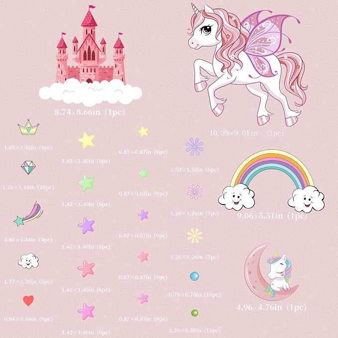 Glow in The Dark Stars Unicorn Wall Decals, Castle Moon Rainbow Stickers for Ceiling, DIY Unicorn Wall Decor for Nursery Girls Playroom, Kids Christmas Birthday Party Decoration - Image 7
