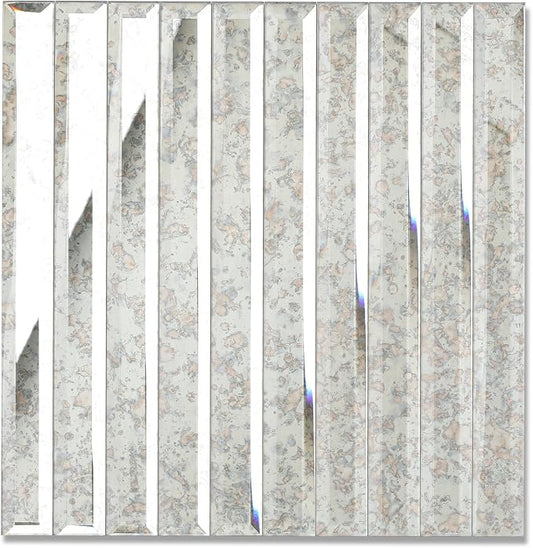 Beveled Antique Mirror Glass Tile,12x12 Inch Mirror Strip Backsplash Tiles for Kitchen Bathroom Shower Wall 5 Sheets by Soulscrafts