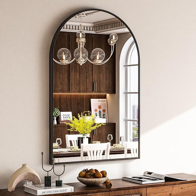 HARRITPURE 16"x24" Arched Bathroom Mirror - Black Wall Mounted Mirror - Black Arch Mirror - Aluminum Alloy Frame Bathroom Mirror Living Room, Bedroom, Bathroom and Entryway by HARRITPUREHome