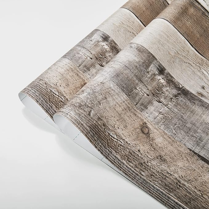 Yun-aeon Natural Wood-Grey Contact Paper Peel and Stick Wallpaper | 17.3"x 120"Self Adhesive Removable Vintage Faux Wood Wall Paper Plank Shelf Home Decoration Kitchen Counter Cover - Image 9