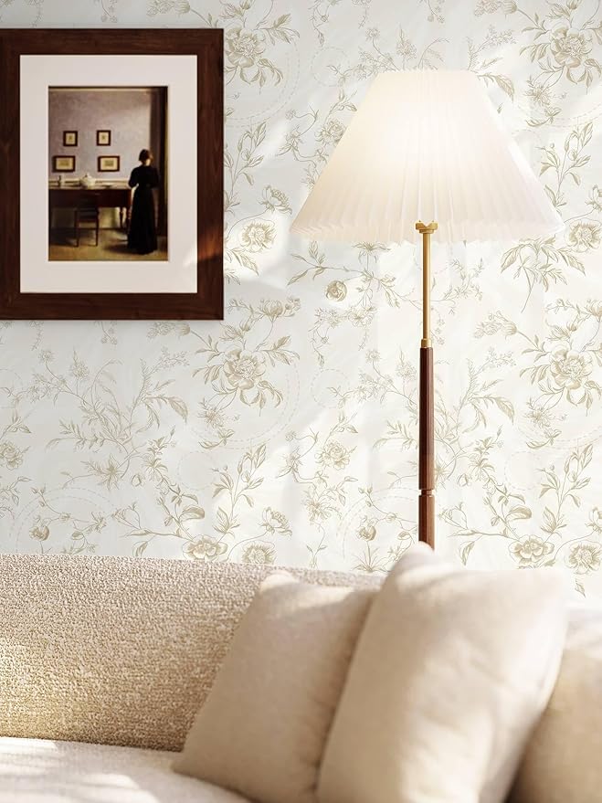 Ismoon Floral Peel and Stick Wallpaper Vintage Beige Stick on Wall Paper French Textured Contact Paper for Cabinet Removable Self Adhesive Wallpaper Vinyl Roll Shelf Decro, 17.3inx787in - Image 5