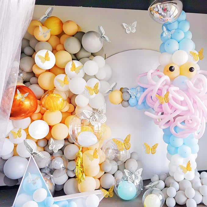 SAOROPEB 3D Butterfly Wall Decor 48 Pcs 4 Styles 3 Sizes, Butterfly Birthday Decorations Party Decorations Cake Decorations Wedding Decor, Removable Stickers (Gold, Silver) | 4 Styles 3 Sizes, Party Decorations Birthday Cake Decorations Wedding Decor, ... - Image 5
