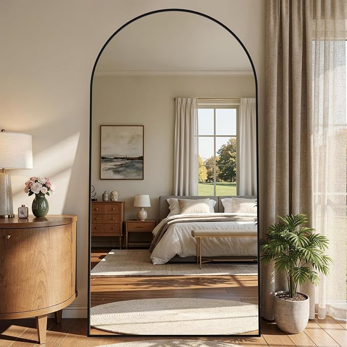 81"x41" Arched Full Length Mirror, Full Body Floor Mirror, Black - Image 3