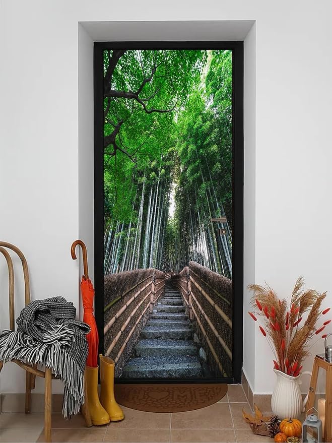 artfanke 3D Peel and Stick Door Murals 33.5"x84.6" - Self-Adhesive Door Wallpaper Stickers -Path in Forest of Bamboo Wall Poster Home Decor(2 Sheets/Set) by artfanke