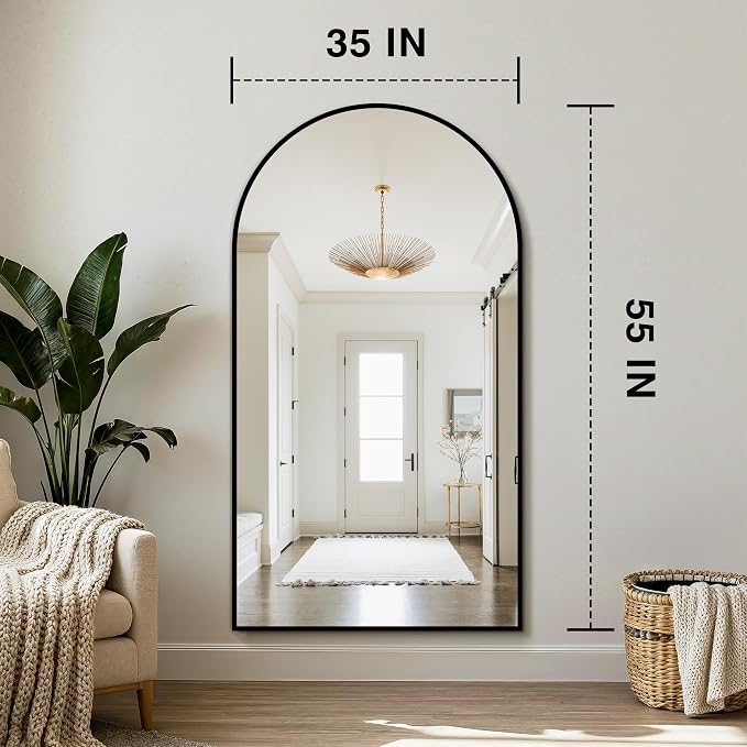 Arched Bathroom Mirror for Wall, 55" x 35" Metal Frame Vanity Mirror, Black - Image 2