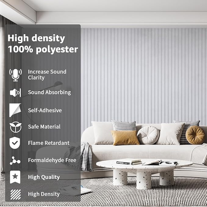 Art3dwallpanels Acoustic Panels, 48" X 24" X 0.71", White, 5 Pack | Soundproof Wall Panels, Self Adhesive, High Density Sound Absorbing, Acoustic Treatment for Recording Studio, Office - Image 5
