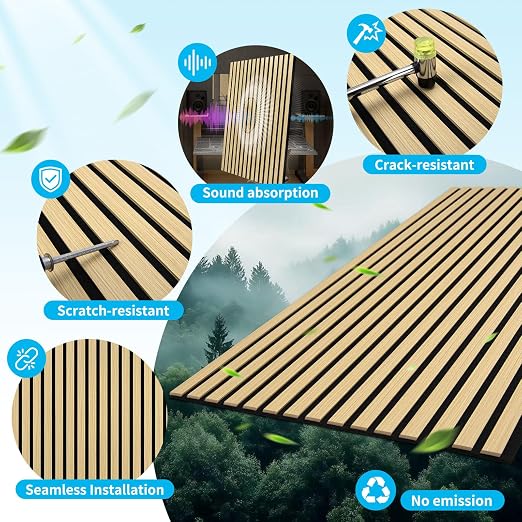 Art3d 47 x 23.6 Inch Acoustic Wood Slat Design Wall Panels, 4-Pack, Oak | Lightweight, Noise Reduction, Crack Resistant, Sustainable, Easy Installation, for Office, Living Room, Bedroom Wall Decor - Image 3