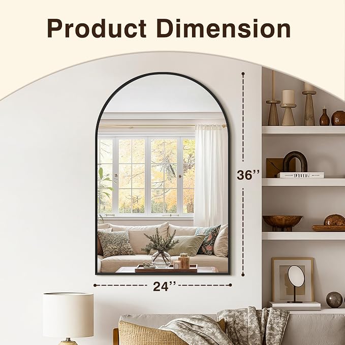 Arched Bathroom Vanity Mirror for Over Sink, 36”x24”, Black - Image 2