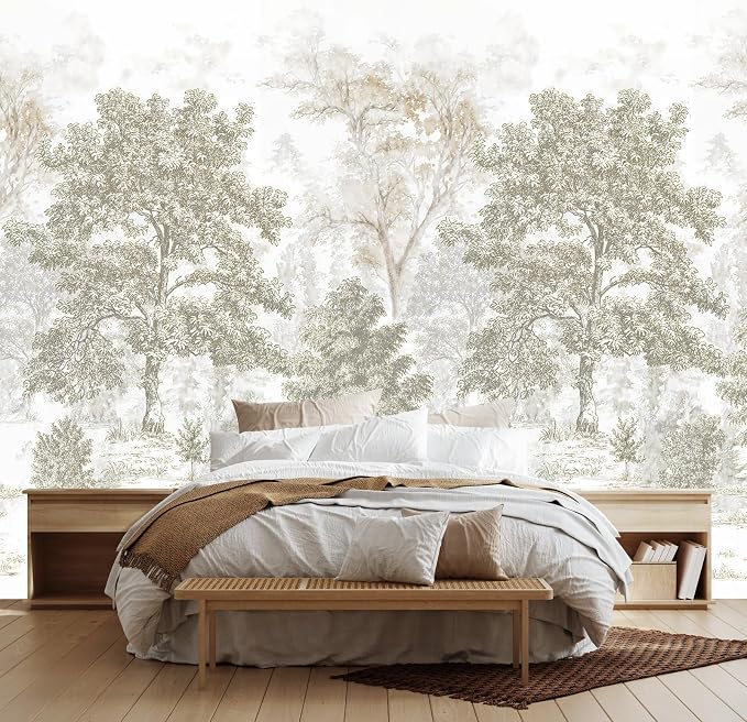 Beige Forest Peel and Stick Wallpaper Tree Landscape Wall Murals | 173"x108", Self Adhesive Canvas, for Bedroom Living Room Bathroom, Seamless, No overlapping - Image 2