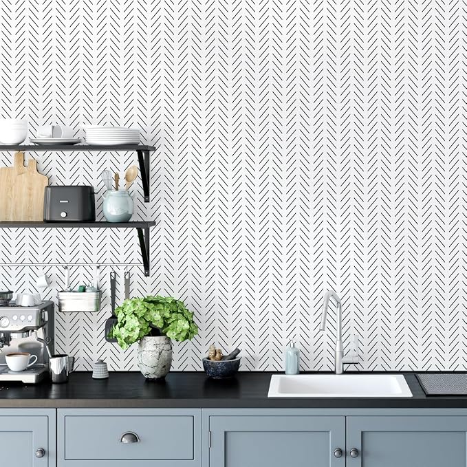 Erfoni Black and White Peel and Stick Wallpaper Herringbone Contact Paper | 17.7inx236.2in Geometric Removable Wallpaper Peel Stick Backsplash Self Adhesive Contact Paper Bathroom Wallpaper Decoration - Image 3