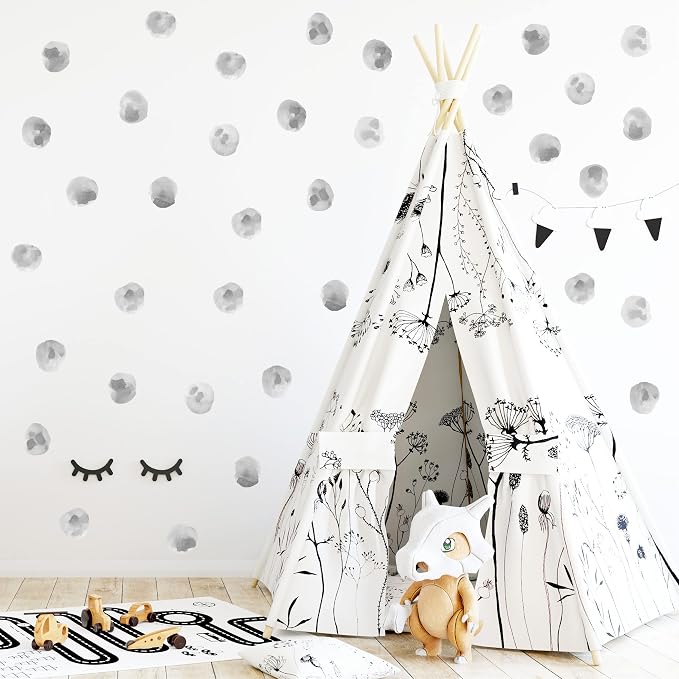 120pcs 2.2'' Gray Polka Dots Wall Decal Watercolor Wall Sticker | Removable, waterproof, vinyl peel and stick wall art for nursery, baby room, classroom, preschool, living room, and playroom - Image 3