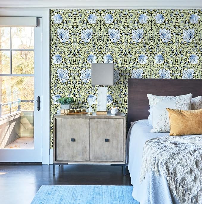 HAOKHOME William Morris Peel and Stick Wallpaper Floral Blue Wall Paper | Textured Renter Friendly Removable Wall Paper Vintage Botanical Vine Bathroom Bedroom Stick on Contact Paper 17.3in x 9.8ft - Image 5