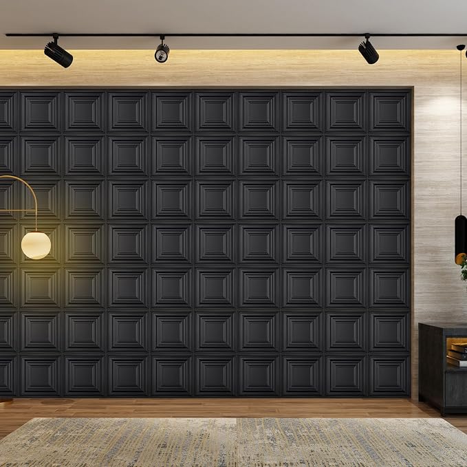 Heikki 30 Pack 3D Wall Panel for Interior Wall Décor, PVC Flower Textured Wall Panels for Living Room Bedroom Hotel Office, 11.8"x11.8", Double-Sided Tape (Black-HZX) - Image 5