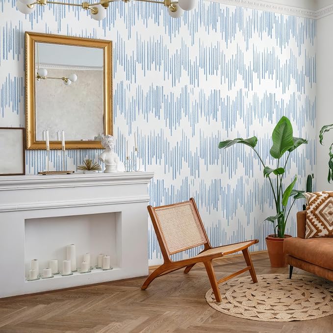 WENMER Blue Striped Wallpaper, Geometric Peel and Stick Wallpaper, 17.7''×118'' Blue and White Contact Paper, Self Adhesive Removable Wall Paper for Bathroom Cabinets Kitchen - Image 6