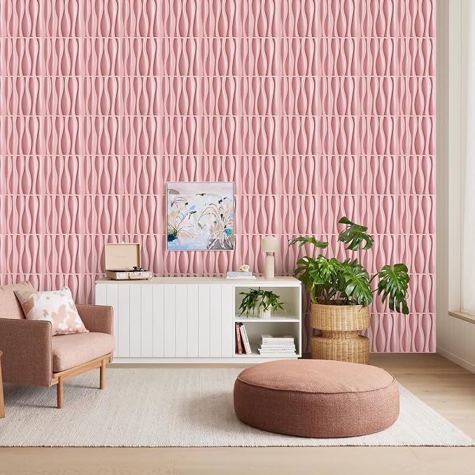 Heikki 30 Pack 3D Wall Panel for Interior Wall Décor, PVC Flower Textured Wall Panels for Living Room Bedroom Hotel Office, 11.8"x11.8", Double-Sided Tape (Pink-SP) - Image 6